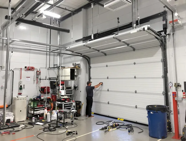 Walnut Garage Door Repair certified technician performing commercial door repair at a Walnut business facility