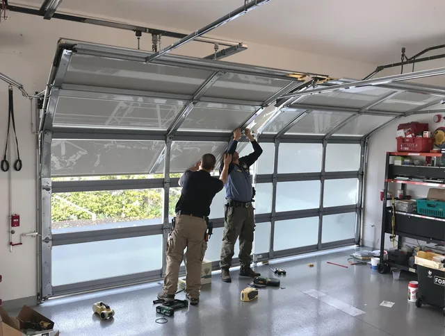 Walnut Garage Door Repair expert performing precise panel replacement on Walnut garage door